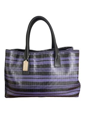 Coach Bleeker Embossed Woven Leather Studio Tote in Black and Indigo
